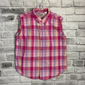 Ely Vintage Pearl Snap Plaid Sleeveless Button Down Western Shirt